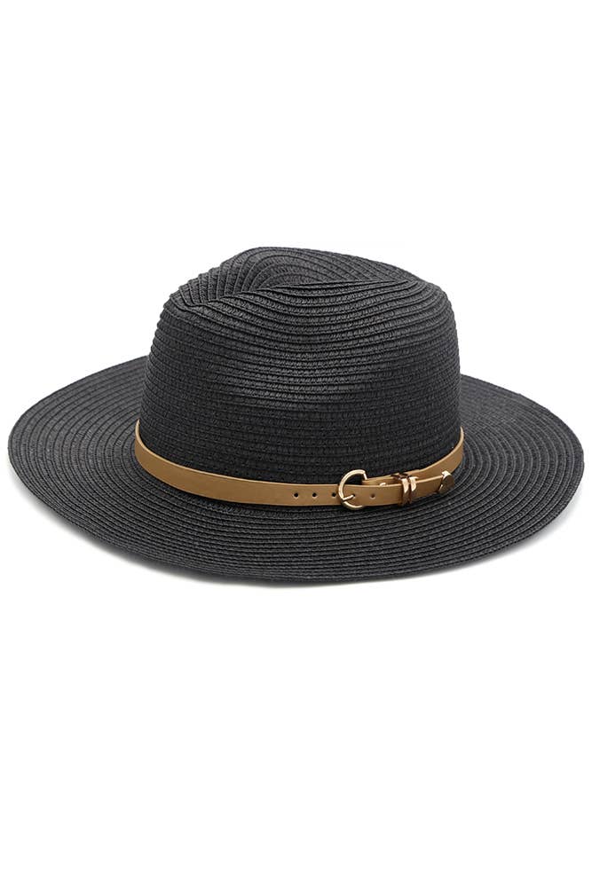Hana - PU Leather Buckled Band Panama Hat