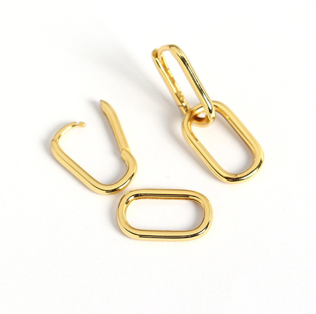 Melange Blanc - E178 gold oval link chain huggie hoop dangle earrings