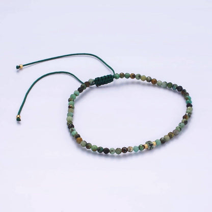 Aim Eternal - 14K Gold Filled Moss Agate Multifaceted Green Rope Adjustable Friendship Bracelet | WA-2174 ~ WA-2176
