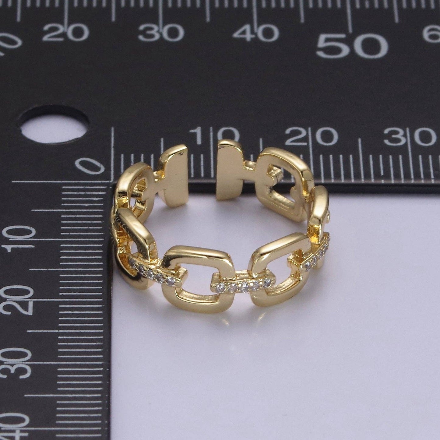 Aim Eternal - 24K Gold Filled Cable Paperclip Chain Link Ring, Dainty Micro Pave Cubic Zirconia CZ Ring S-347
