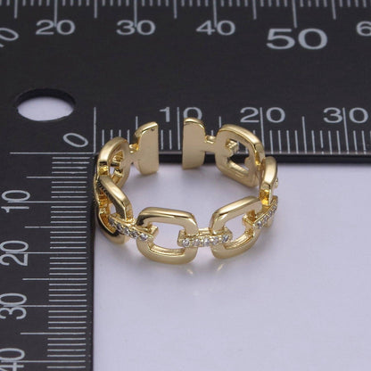 Aim Eternal - 24K Gold Filled Cable Paperclip Chain Link Ring, Dainty Micro Pave Cubic Zirconia CZ Ring S-347