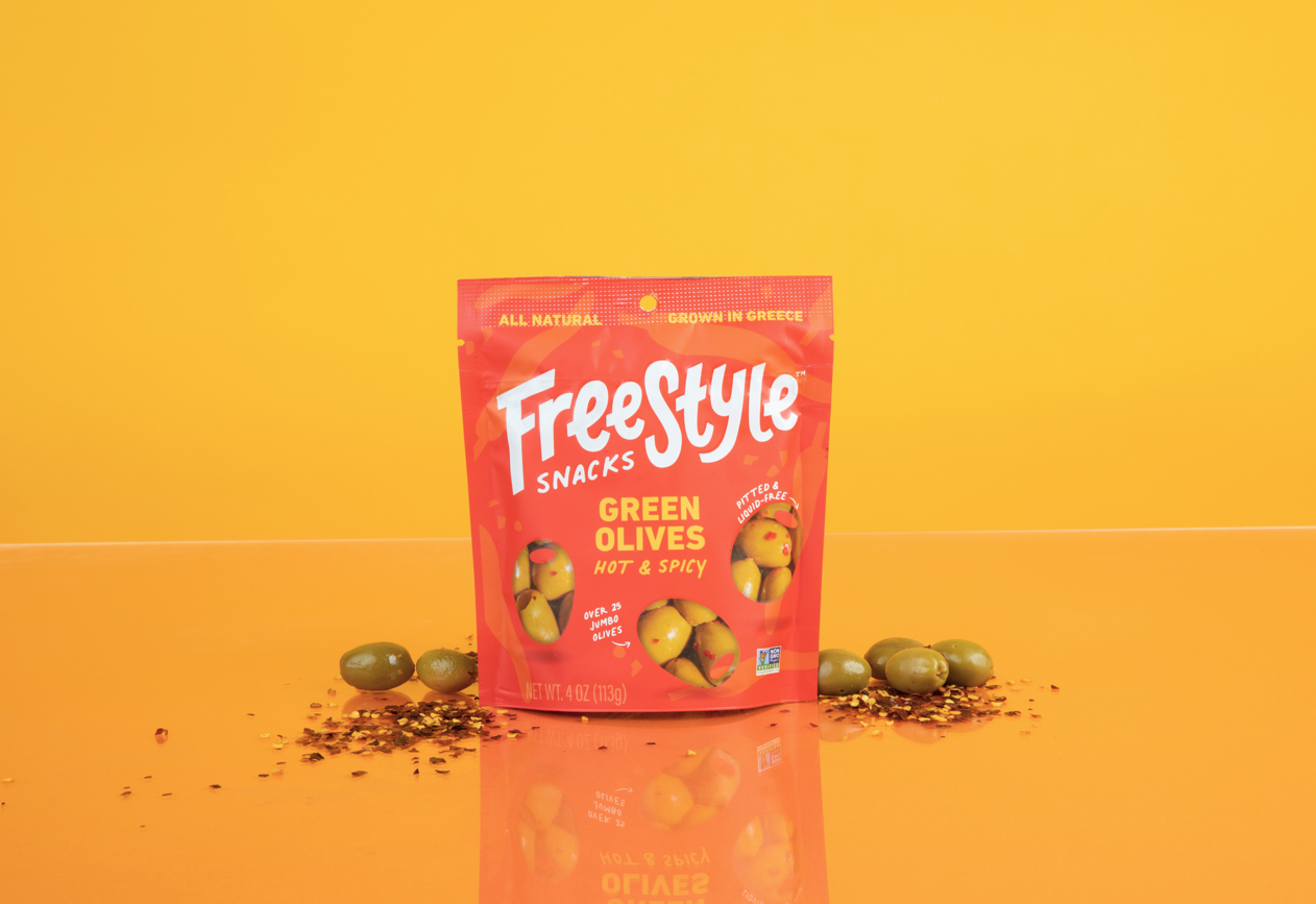 Freestyle Snacks - Hot & Spicy Green Olives 4oz - Freestyle Snacks