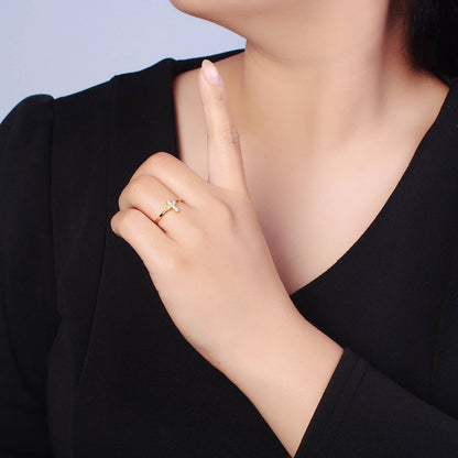 Aim Eternal - Minimalist Holy Religious CZ Crystal Cross Gold Ring O2140