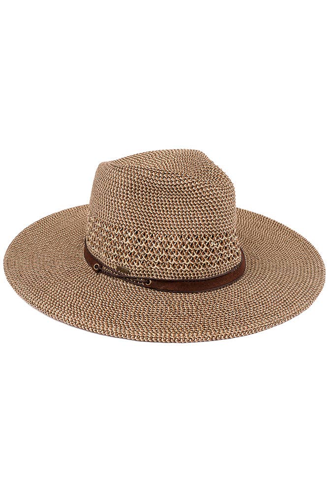Hana - C.C Faux Leather String Straw Panama Hat