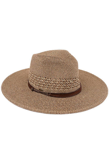 Hana - C.C Faux Leather String Straw Panama Hat