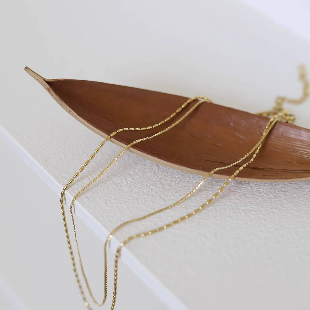 Melange Blanc - N018 gold double strand dainty chain minimalist necklace