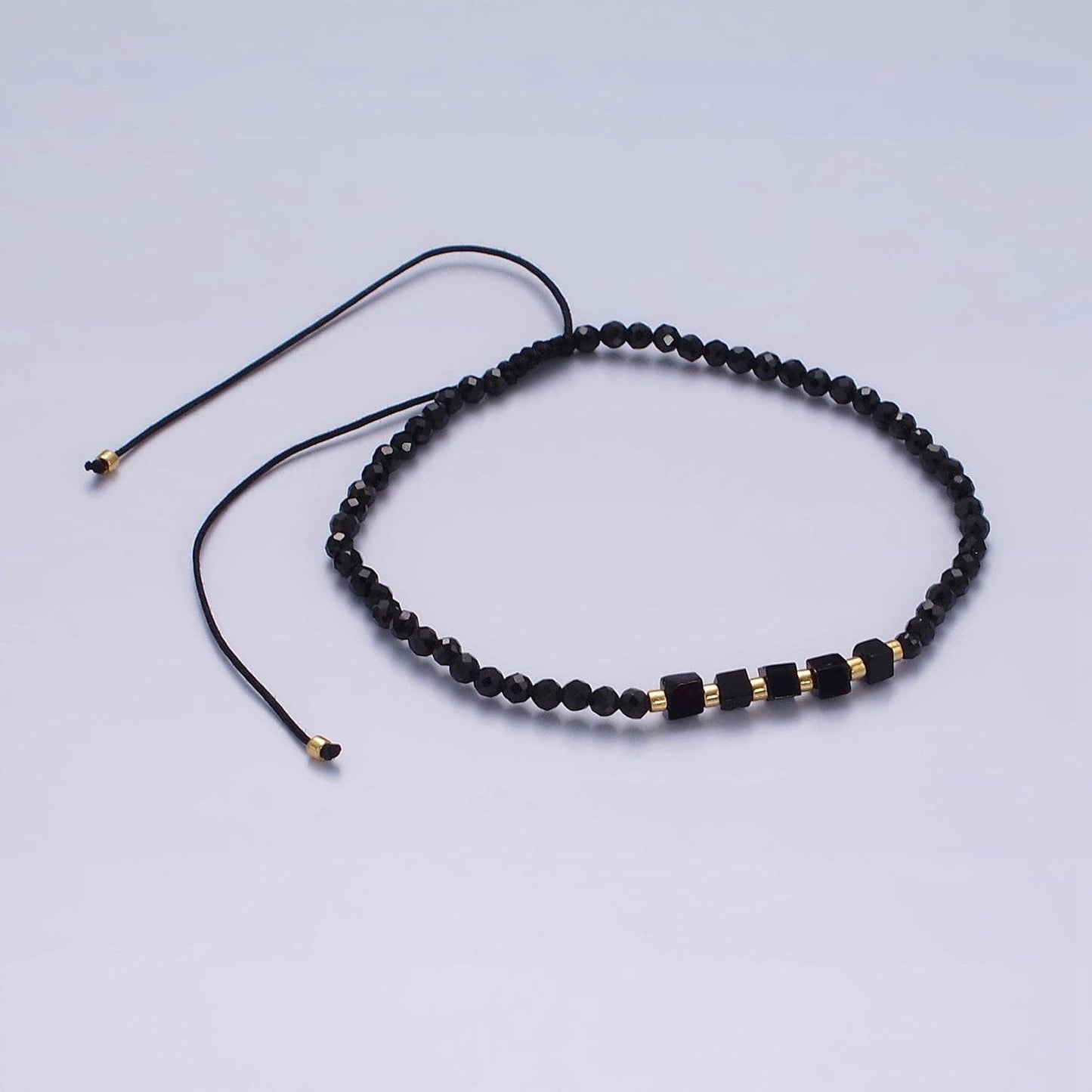 Aim Eternal - 14K Gold Filled Onyx Multifaceted Black Rope Adjustable Friendship Bracelet | WA-2165 ~ WA-2167