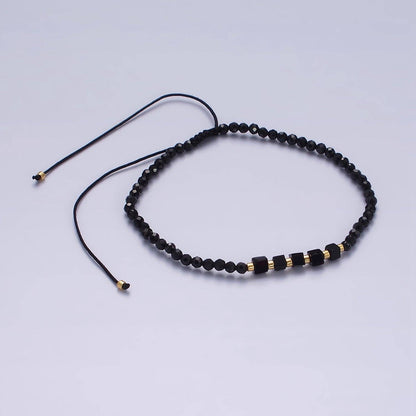 Aim Eternal - 14K Gold Filled Onyx Multifaceted Black Rope Adjustable Friendship Bracelet | WA-2165 ~ WA-2167