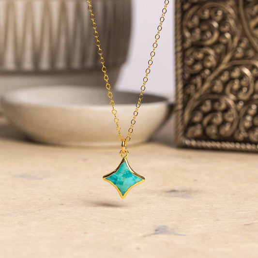 Soul & Little Rose - Turquoise Gold Four Point Star Necklace 14k Gold Filled Adjustable chain