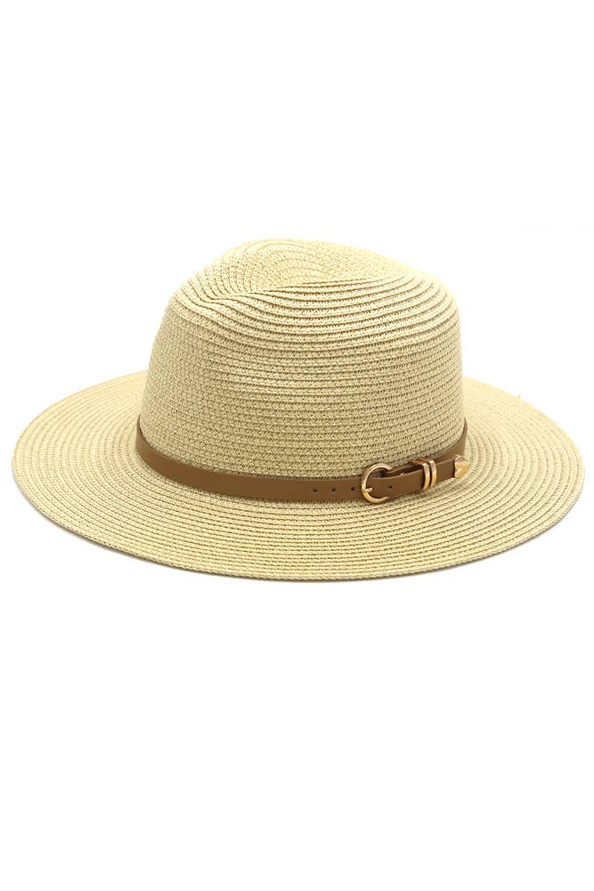 Hana - PU Leather Buckled Band Panama Hat