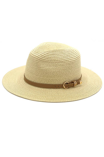 Hana - PU Leather Buckled Band Panama Hat