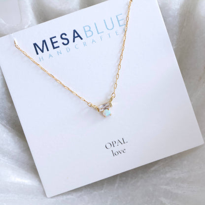 Mesa Blue - Mini CZ Opal Necklace - Gold Filled 