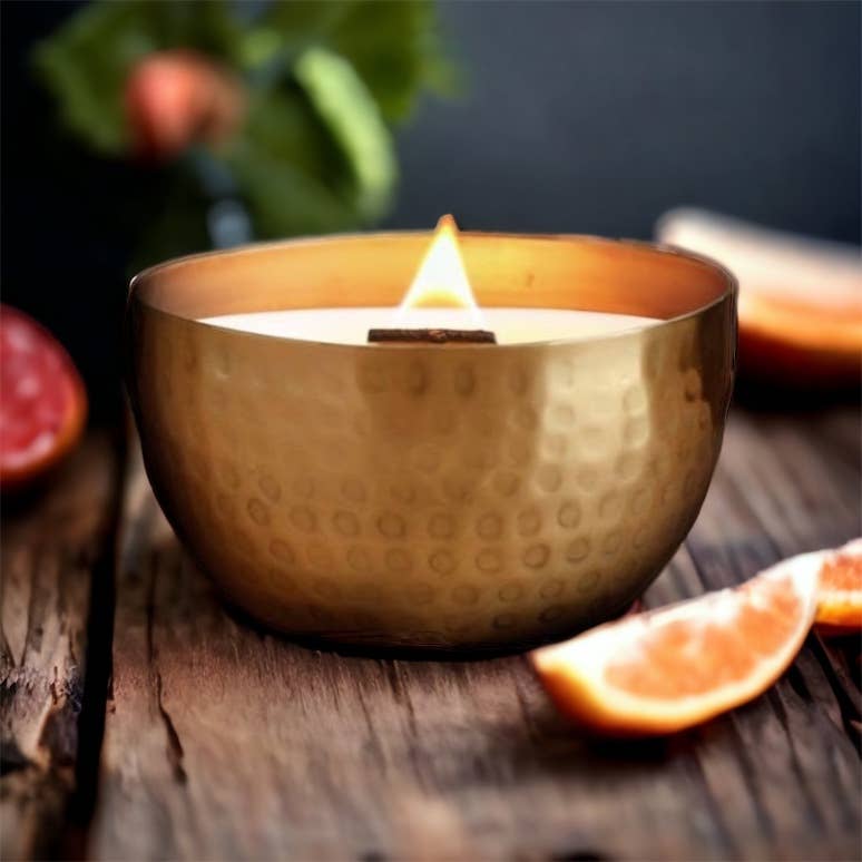Woodsy Homelife - Grapefruit & Cardamom Tea-Solid Brass 14oz Pure Soy Candle