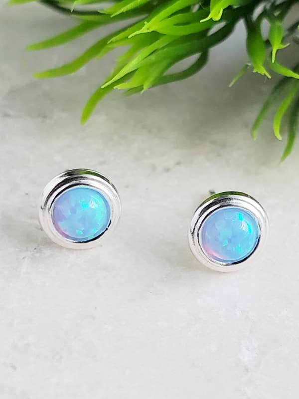 SD102 Sosie Designs - Silver Fire Opal Bezel Studs - Azure Blue