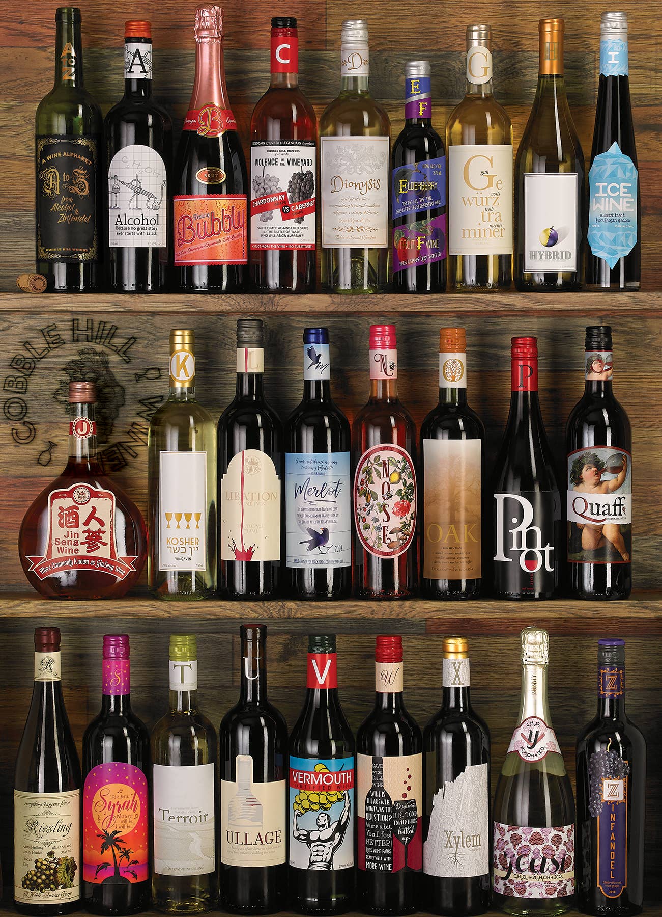 Outset Games and Cobble Hill Puzzles - Wine Alphabet 1000pc puzzle