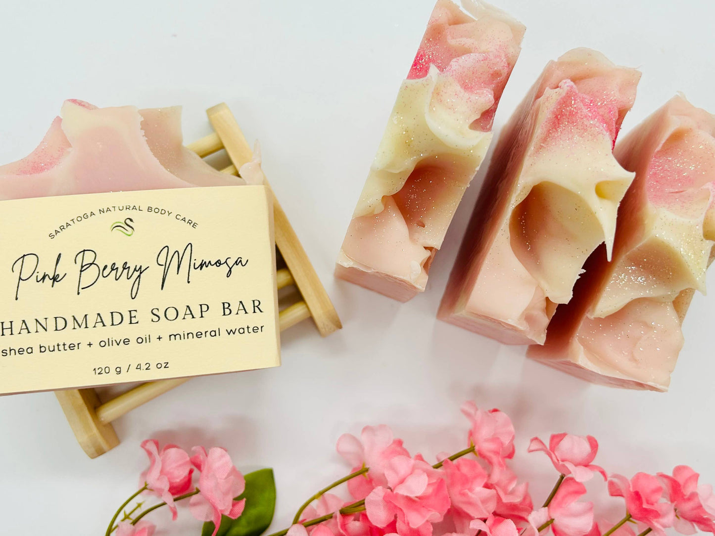 SARATOGA NATURAL BODY CARE LLC - Pink Berry Mimosa Handmade Soap Bar VEGAN COLD PROCESS