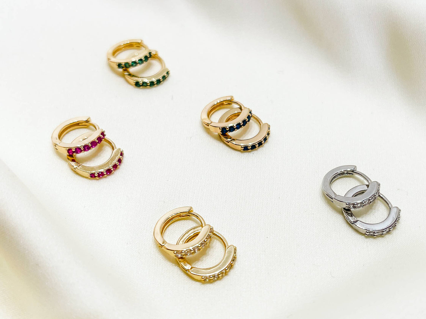 Melange Blanc - E162 paved huggie hoop earring, huggie earring, paved hoop