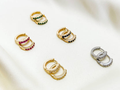 Melange Blanc - E162 paved huggie hoop earring, huggie earring, paved hoop