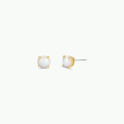 JaxKelly - Round - White Opal Gemstone - Gold Earrings