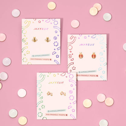 JaxKelly - Ladybug Enamel Flat Back Kids Earrings