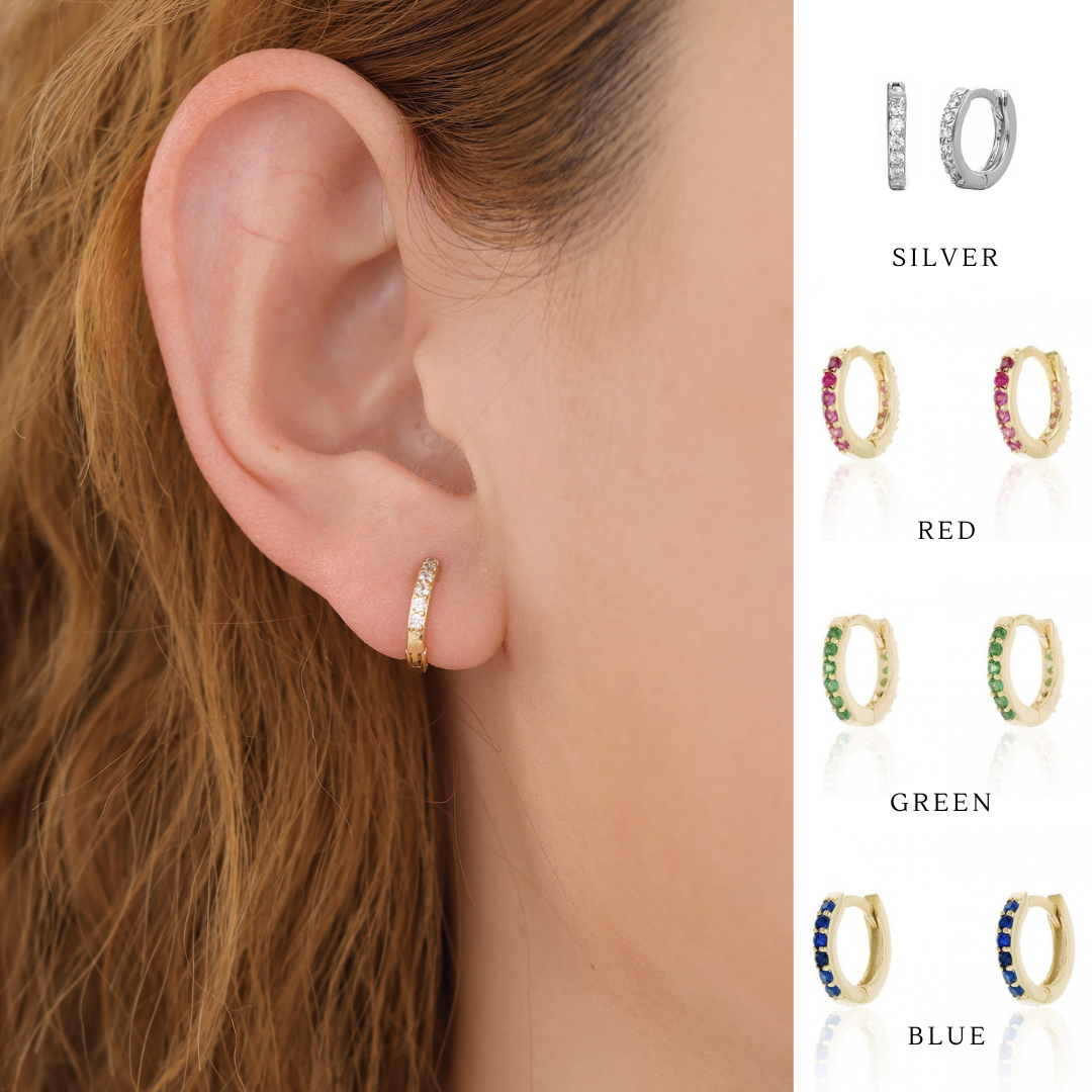 Melange Blanc - E162 paved huggie hoop earring, huggie earring, paved hoop