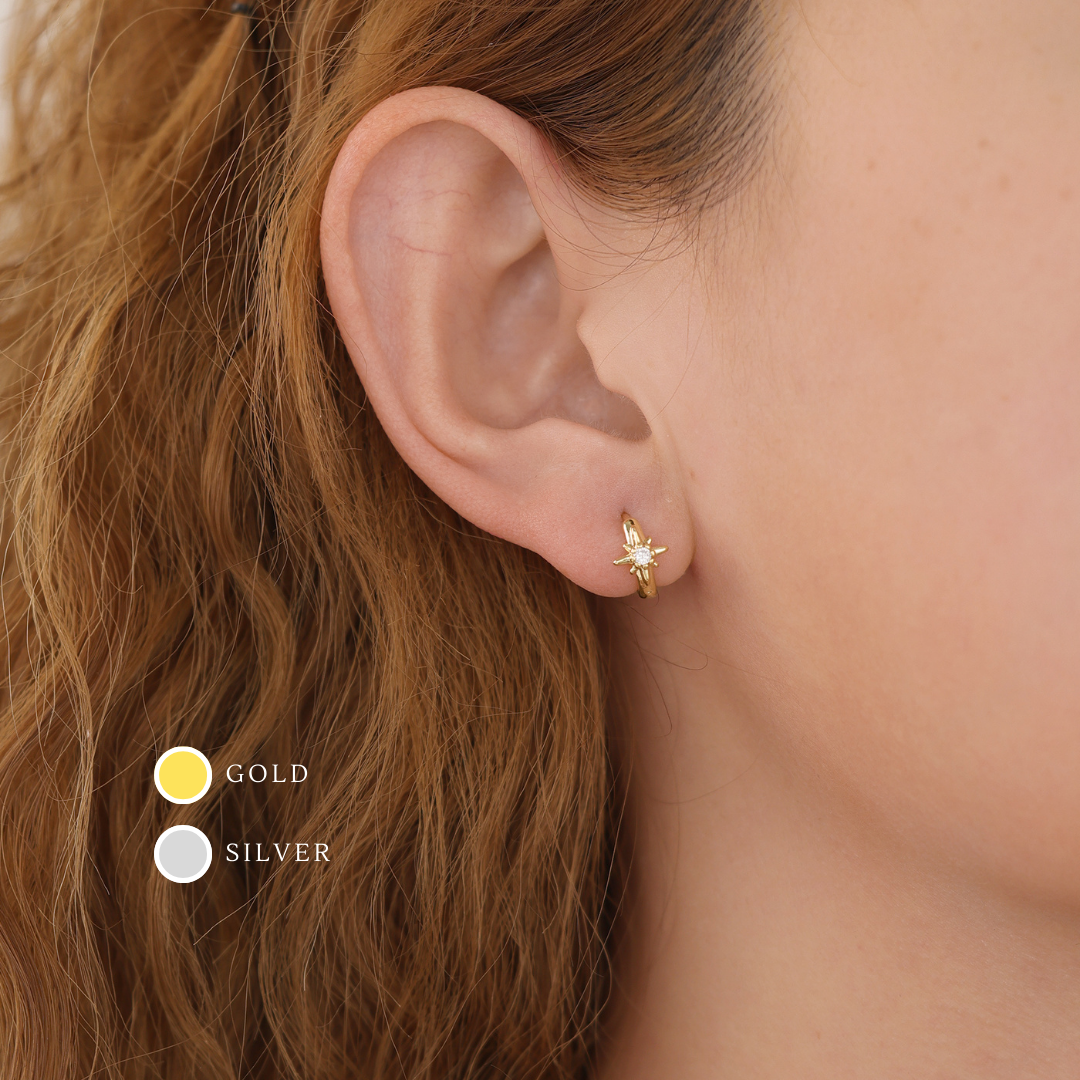 Melange Blanc - E168 star huggie earring, star huggies, star hoop, starburst