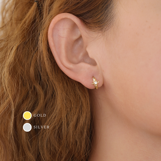 Melange Blanc - E168 star huggie earring, star huggies, star hoop, starburst