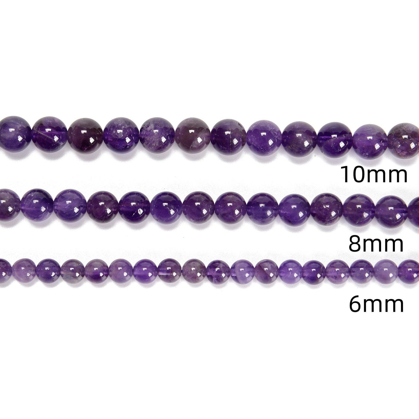 CRCBEADS - Natural Amethyst Smooth Round Beads 4mm 6mm 8mm 10mm 12mm Approx 15.5" Strand