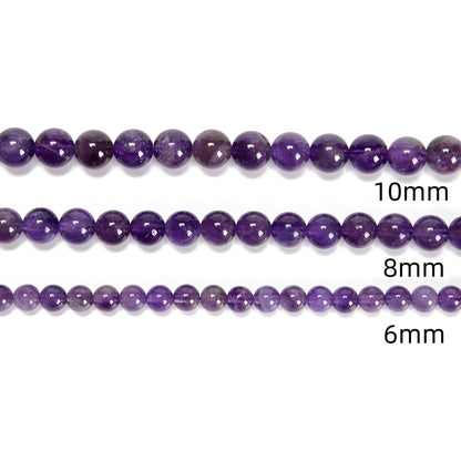 CRCBEADS - Natural Amethyst Smooth Round Beads 4mm 6mm 8mm 10mm 12mm Approx 15.5" Strand