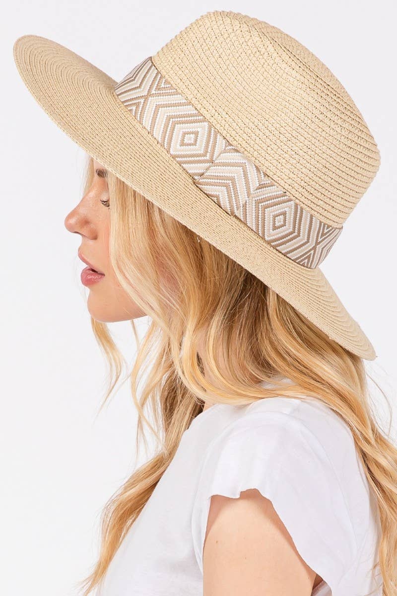 Collections by Fame Accessories - Tribal Pattern Strap Straw Hat