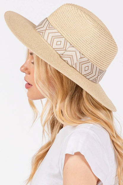 Collections by Fame Accessories - Tribal Pattern Strap Straw Hat