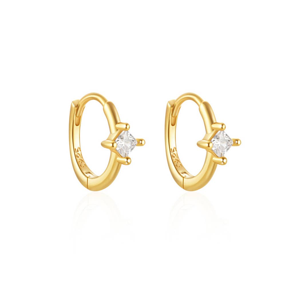 Melange Blanc - E183 huggie earring, diamond hoops, Diamond Huggie Earring