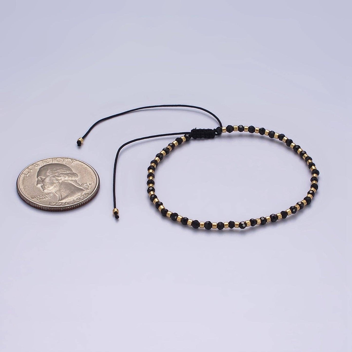 Aim Eternal - 14K Gold Filled Onyx Multifaceted Black Rope Adjustable Friendship Bracelet | WA-2165 ~ WA-2167