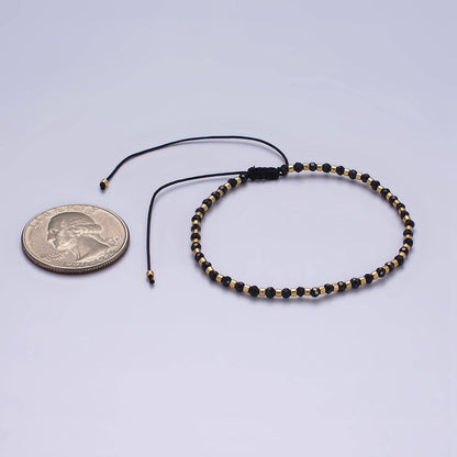 Aim Eternal - 14K Gold Filled Onyx Multifaceted Black Rope Adjustable Friendship Bracelet | WA-2165 ~ WA-2167