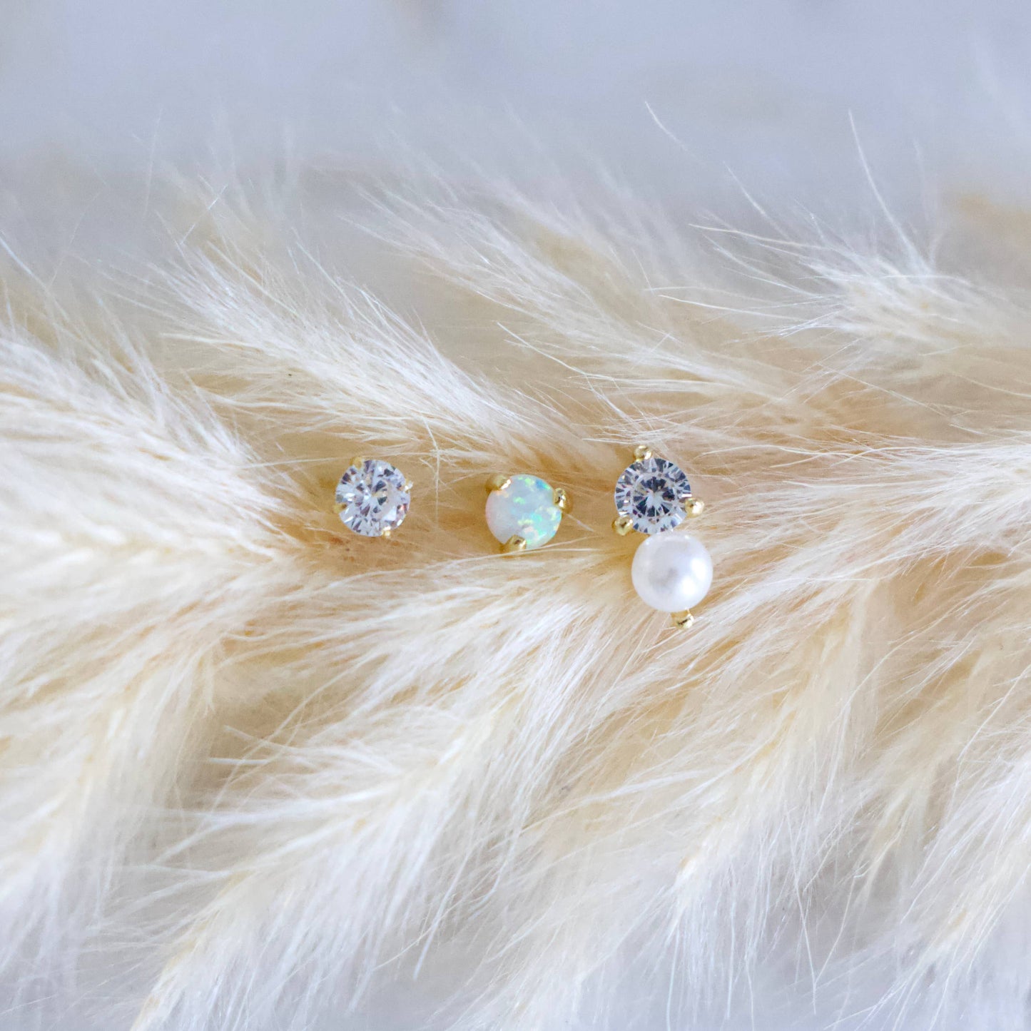 Mesa Blue - Opal, Pearl, CZ Earring Set, Hypoallergenic, Sterling 