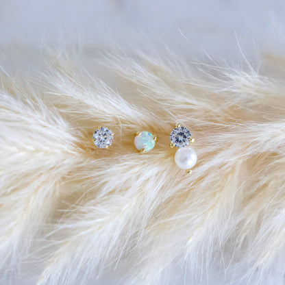 Mesa Blue - Opal, Pearl, CZ Earring Set, Hypoallergenic, Sterling 