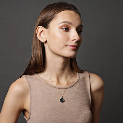 Soul & Little Rose - Moss Agate Large Drop Gold Pendant Necklace