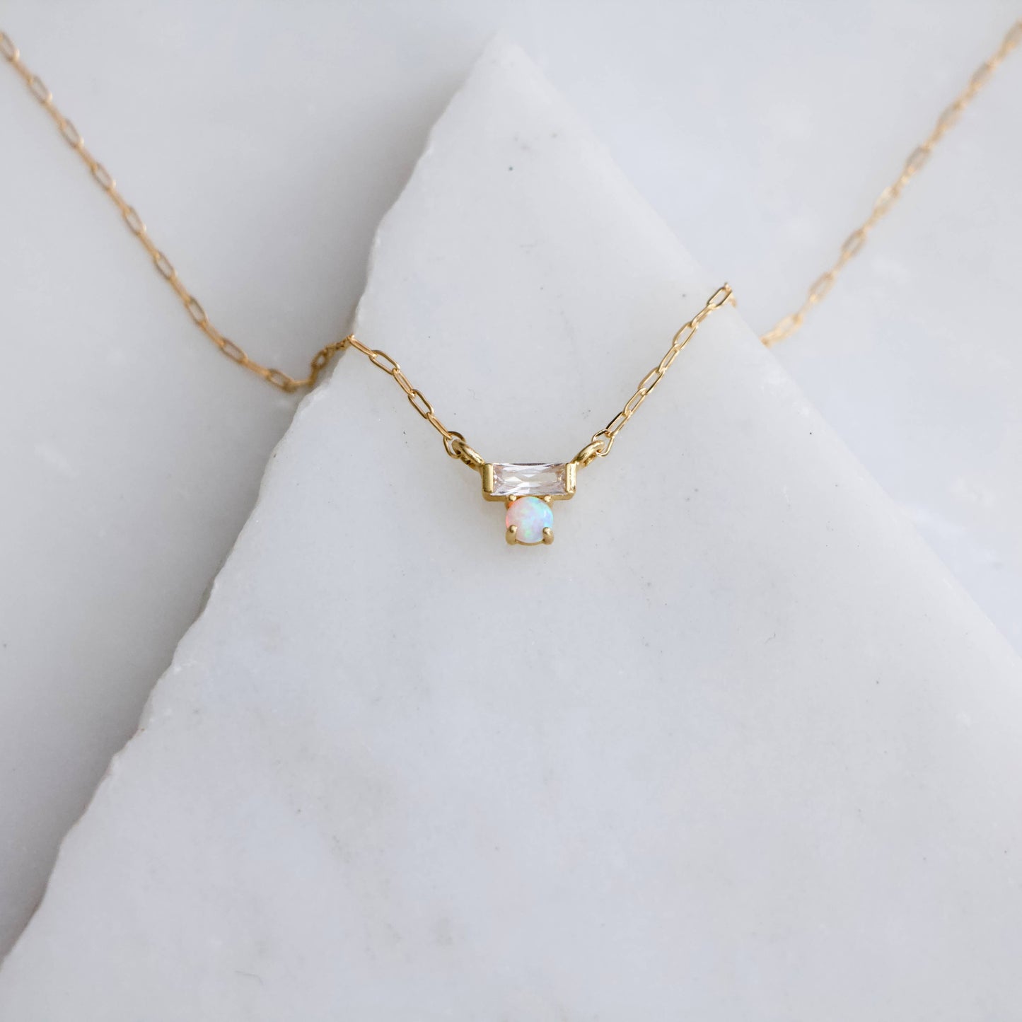 Mesa Blue - Mini CZ Opal Necklace - Gold Filled 