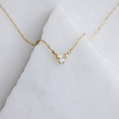 Mesa Blue - Mini CZ Opal Necklace - Gold Filled 