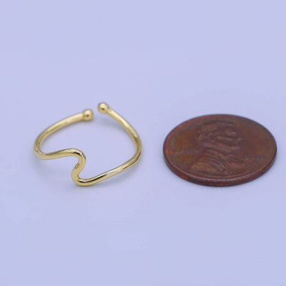 Aim Eternal - Minimalist Ring Gold Open Ring Wave Curvy Ring, Thin Ring Gold Ring Dainty Stackable Ring Adjustable Ring.R-084