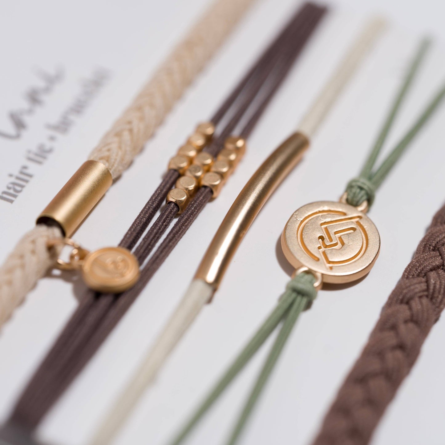 K'lani hair tie bracelets - "Climb" Natural Colors with Gold Mountain Accent hair Tie Bracelets