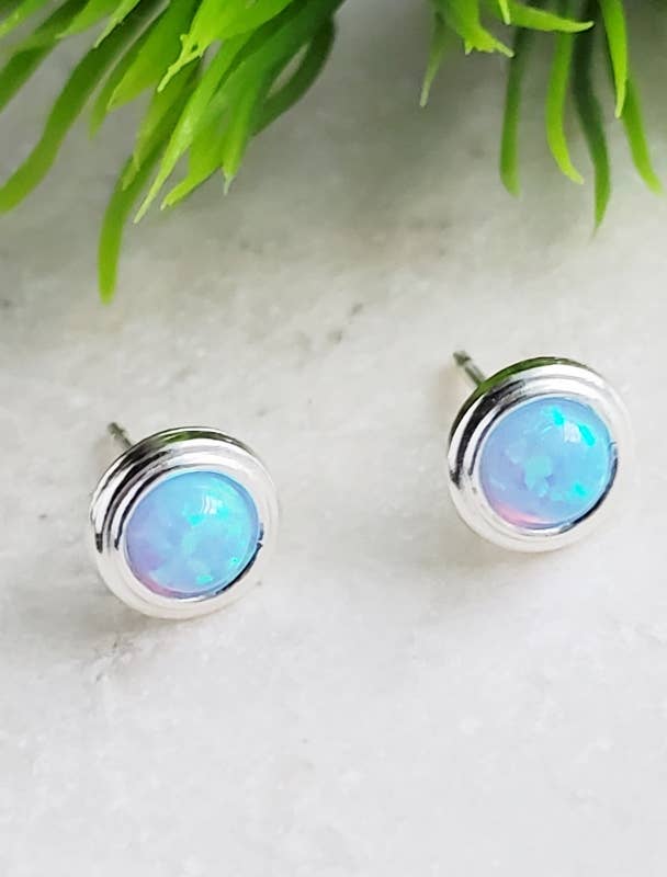 SD102 Sosie Designs - Silver Fire Opal Bezel Studs - Azure Blue