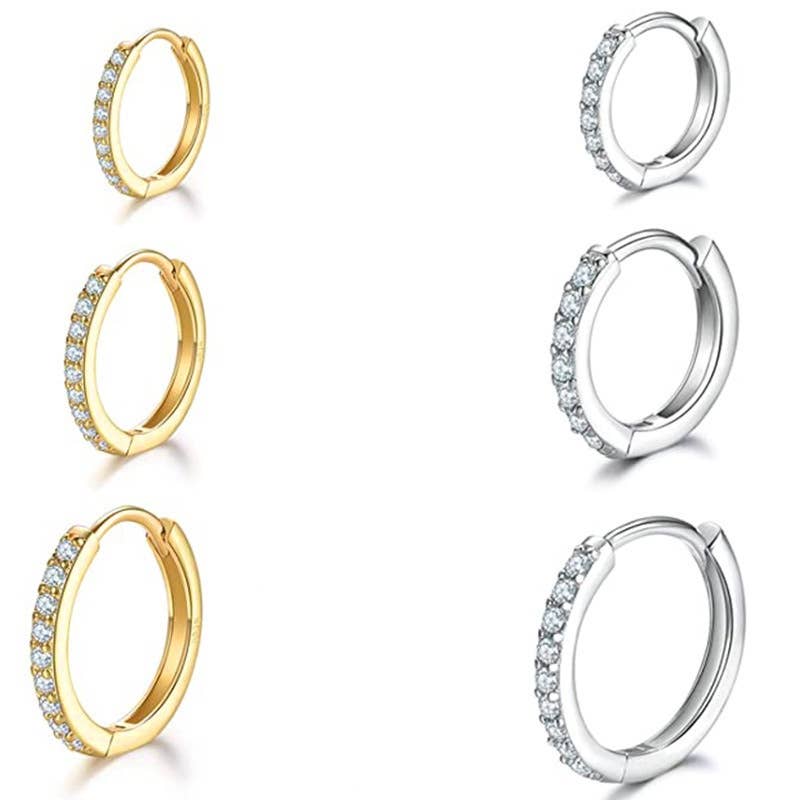 Melange Blanc - E172 paved dainty huggie hoop earrings