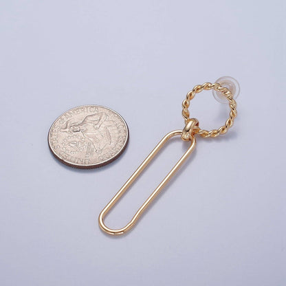 Aim Eternal - 18K Gold Plated Oval Earrings, Geometric Drops, Twisted Round Lightweight Studs V-389