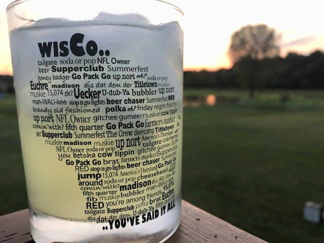 Flags Over Wisconsin - Wisco Lingo Rocks Glass