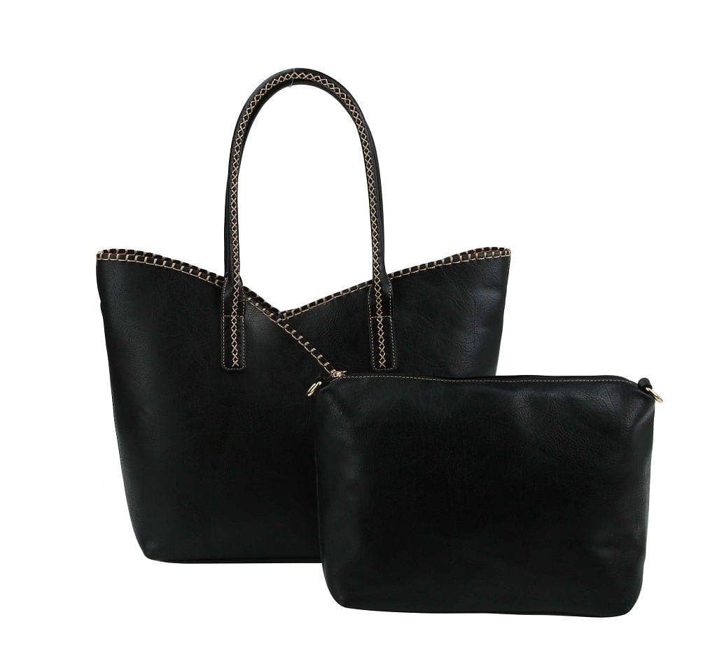 MiMi Wholesale - COL001-2 2-in-1 Stitch Trim Detail Shoulder/Tote Set Bag