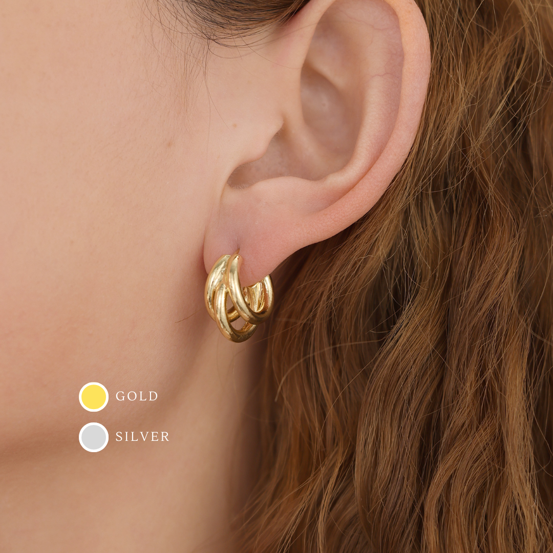 Melange Blanc - E117 triple hoop earrings, gold hoops, hoop earrings