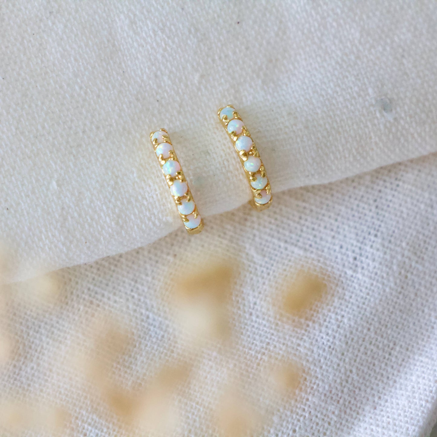 Mesa Blue - Opal Huggie Hoop Earrings - 10mm -Hypoallergenic, Sterling S