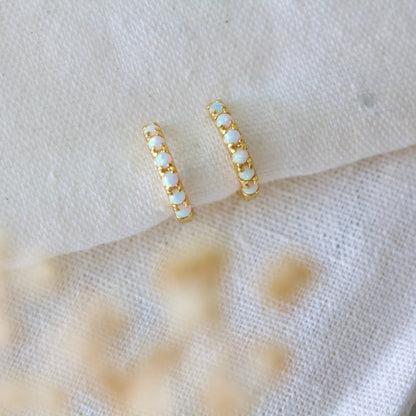Mesa Blue - Opal Huggie Hoop Earrings - 10mm -Hypoallergenic, Sterling S