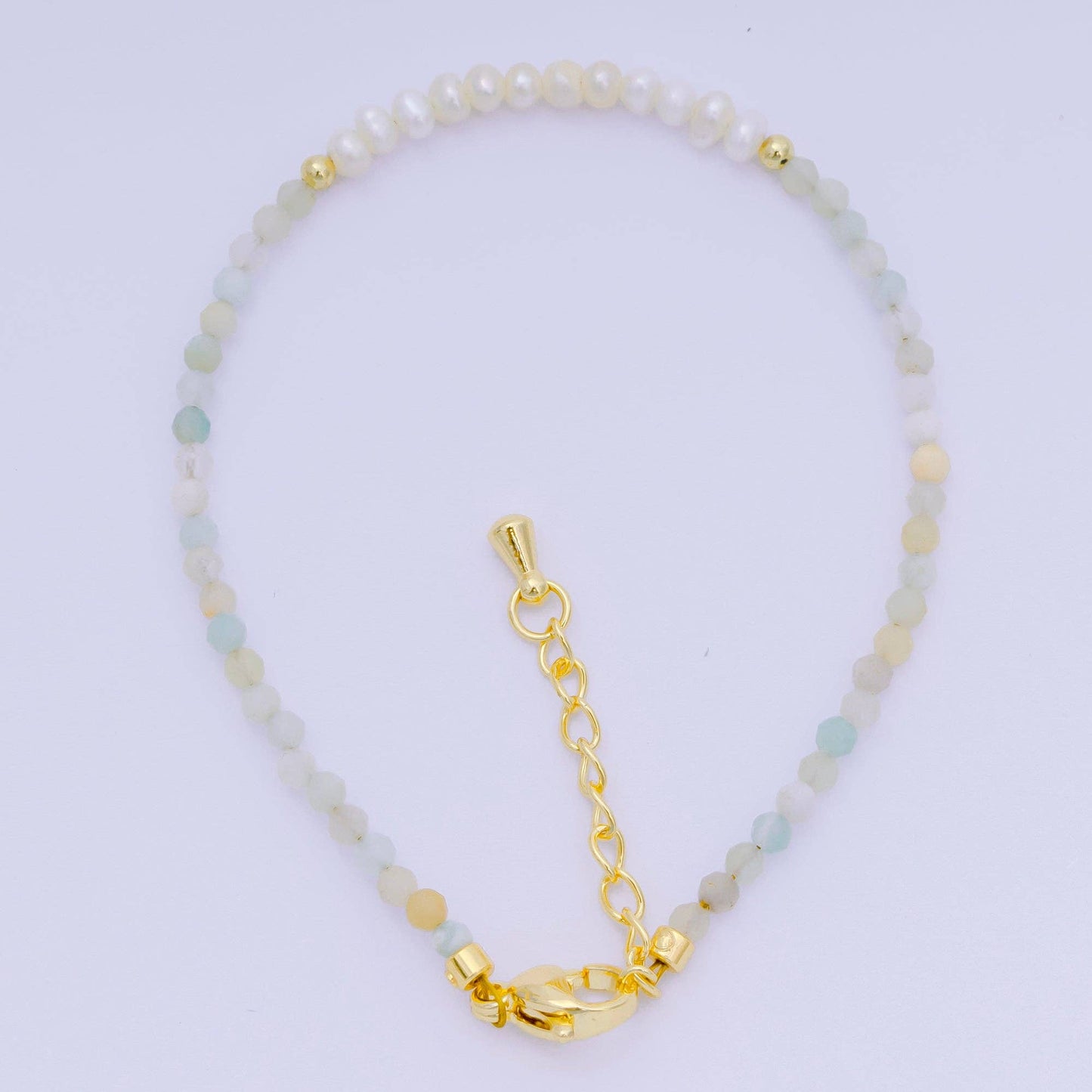 Aim Eternal - 24K Gold Filled Shell Pearl Multifaceted Natural Gemstone Bead 6.69 Inch Bracelet w. Extender | WA-03695 ~ WA-03717